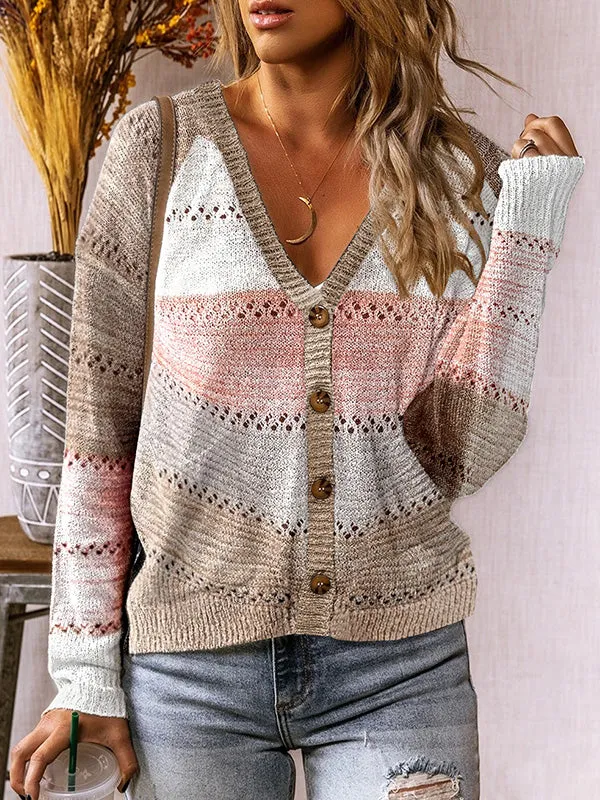V-Neck Color Block Stripe Sweater