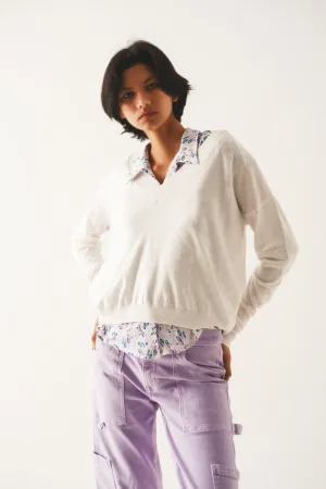 v neck fine knit sweater in cream