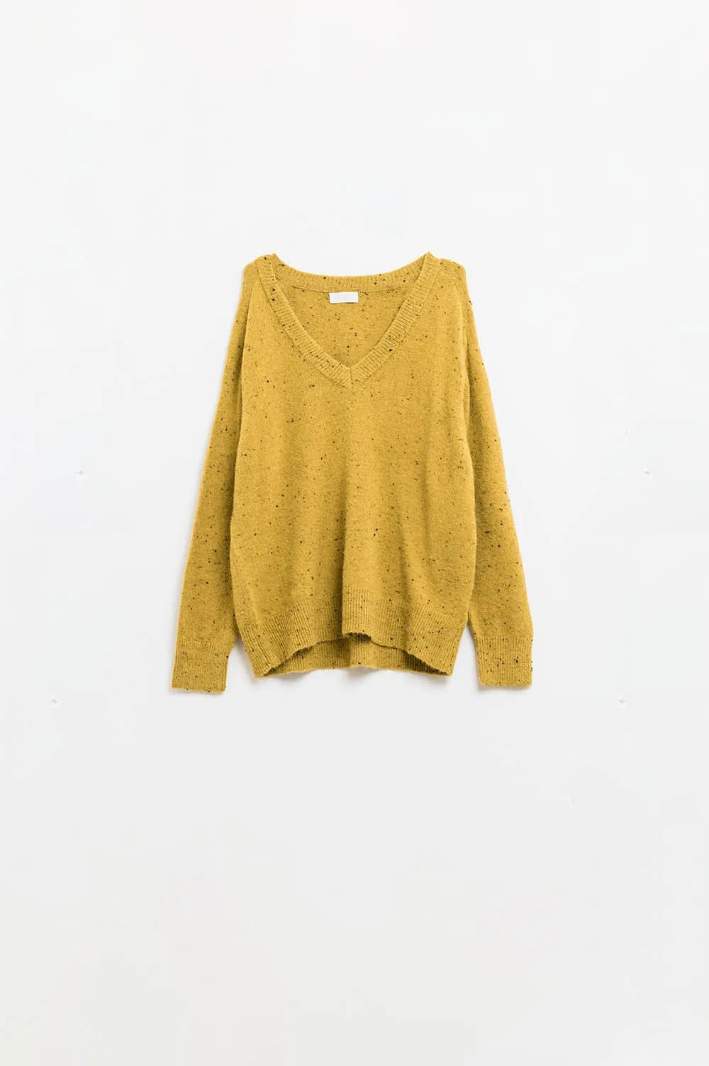 V-neck relaxed fit Speckled Sweater in Mustard Yellow