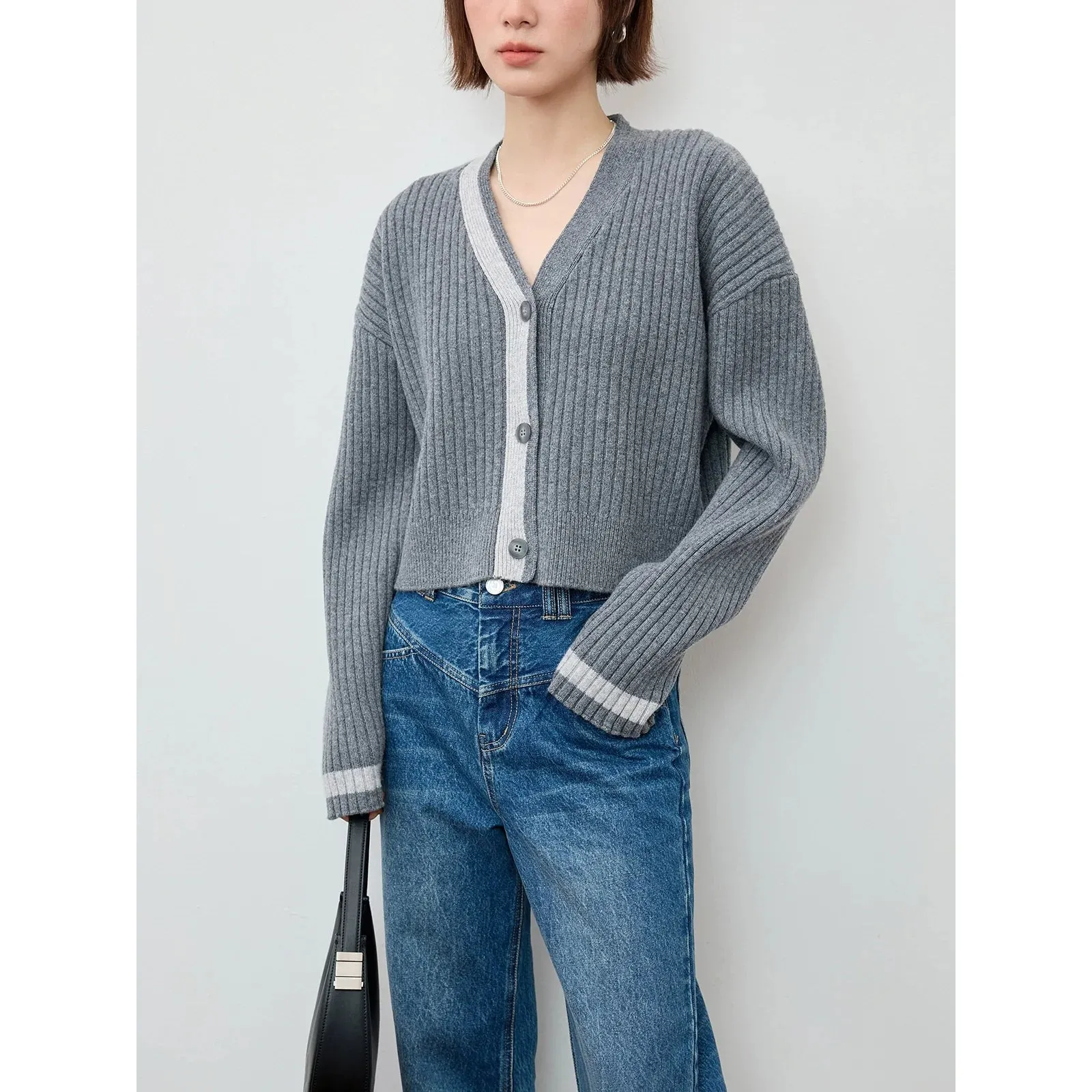 V-Neck Ribbed Cardigan