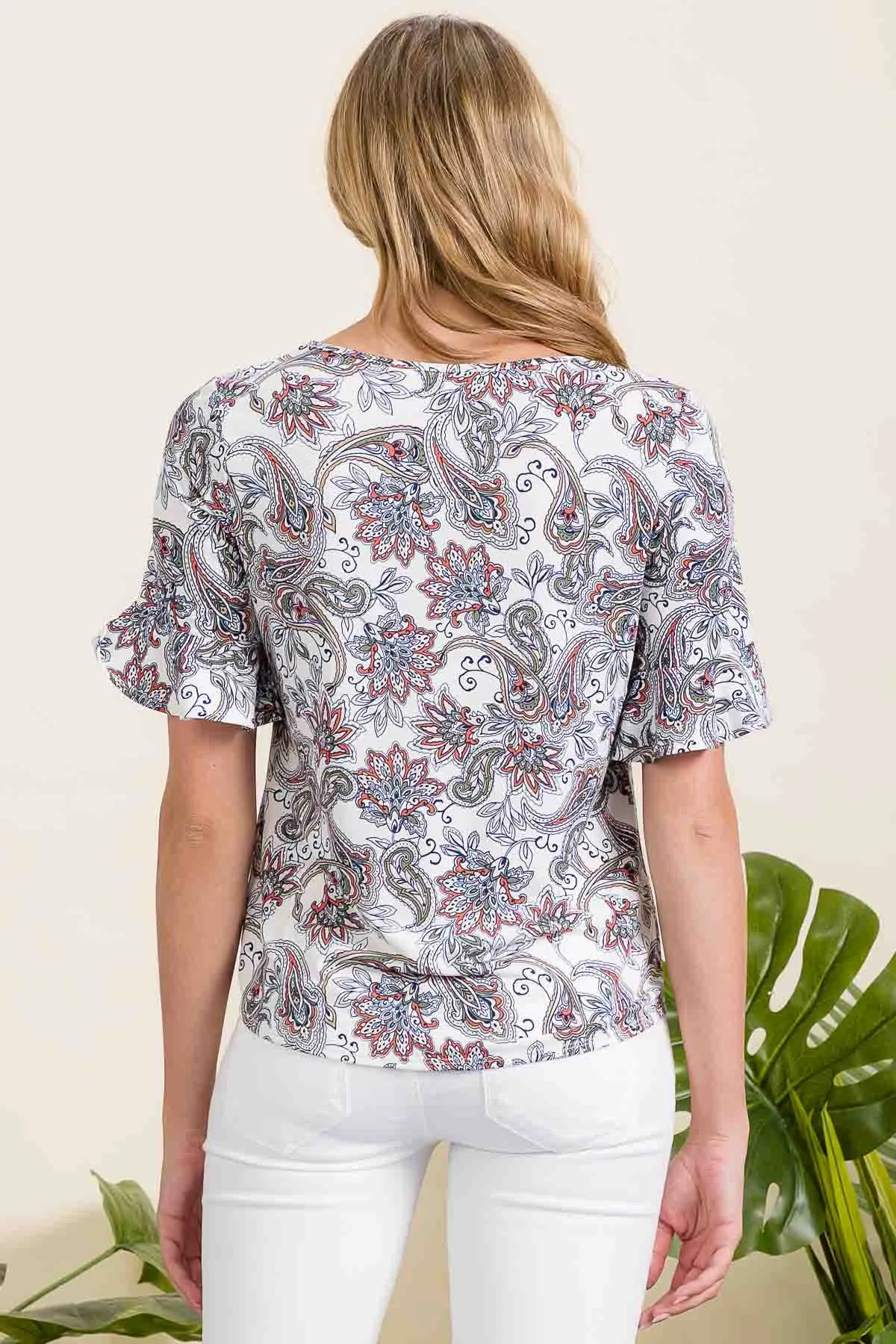 V NECK RUFFLE DETAIL TIE FRONT