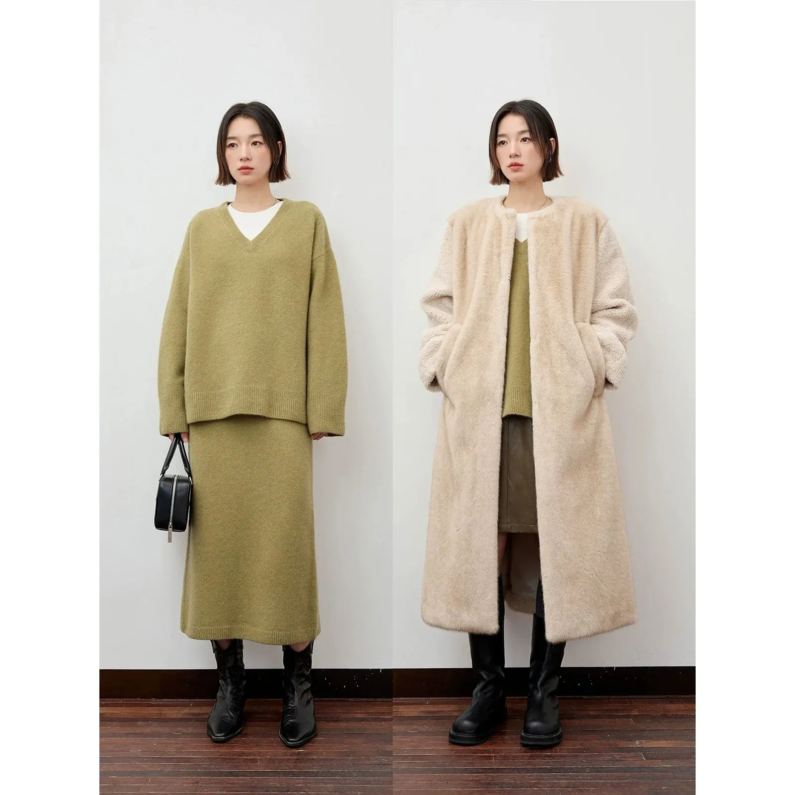 V-Neck Sweater and Skirt Set