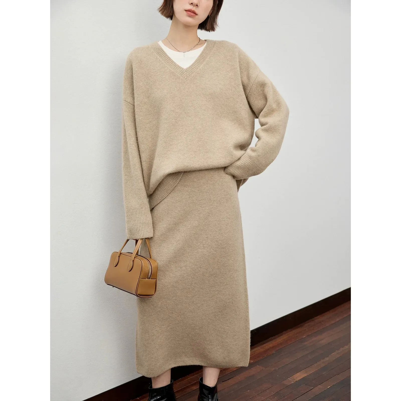 V-Neck Sweater and Skirt Set