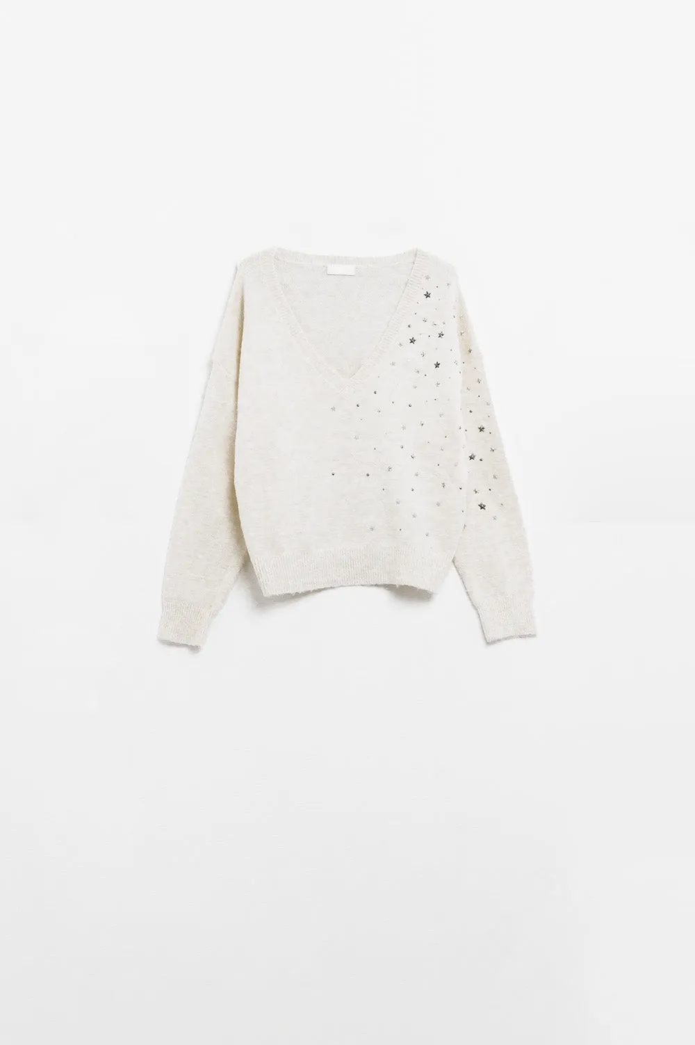 V-neck sweater embellished with metallic stars