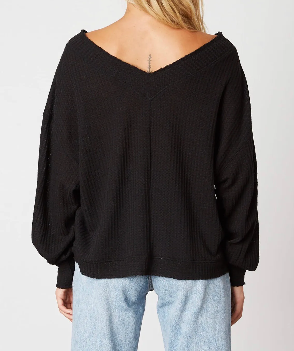 V Neck Thermal Bishop Sleeve Drop Shoulder Shirt