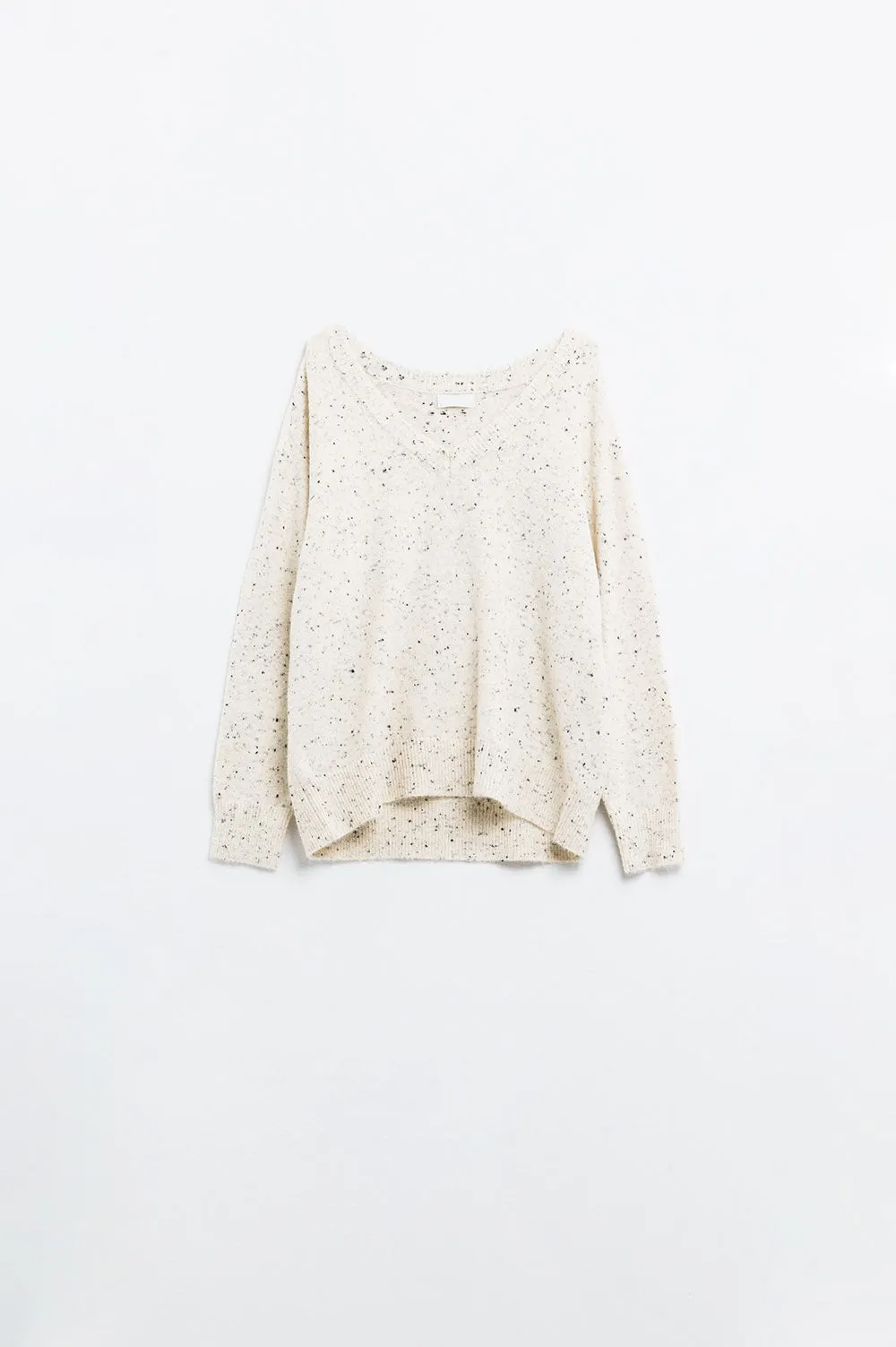 V-neck wide fit Speckled Sweater in Cream
