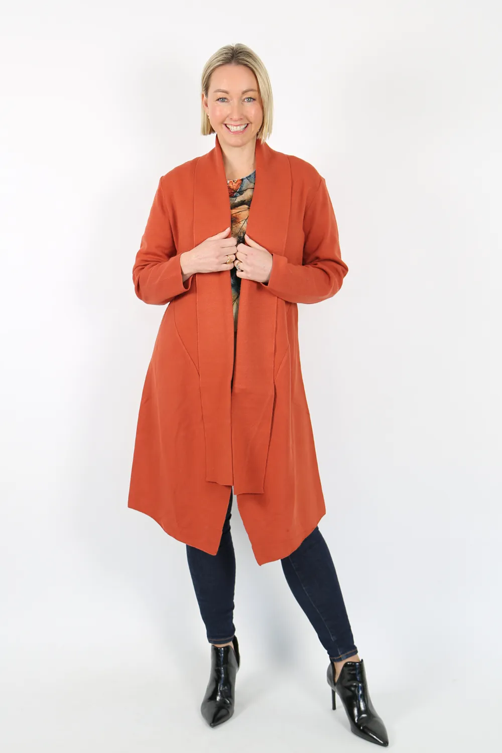 VALERIA Rust Long Line  Open Knit Cardigan