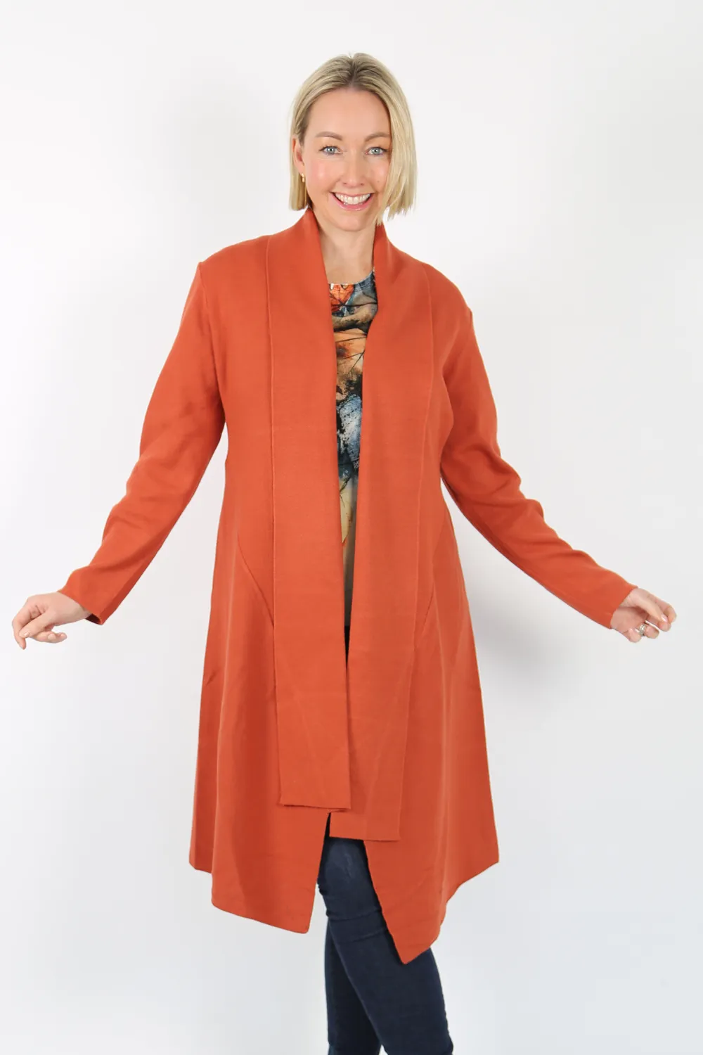 VALERIA Rust Long Line  Open Knit Cardigan