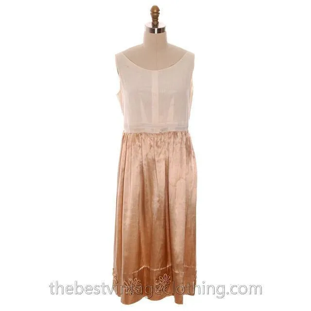 Vintage 1920s Dress Gold Silk Satin Fantastic Lace Collar Soutache Medium Downton Abbey S- M
