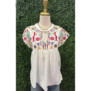 Virgil Aztec Embroidery Front Tie Top