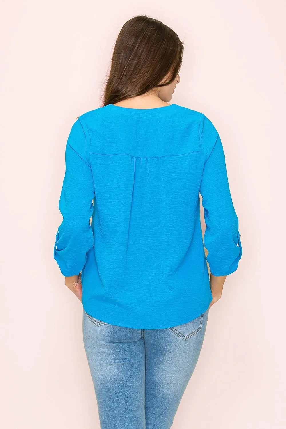 VNECK AIR FLOW SMOCKING SHOULDER TIE FRONT SHIRT