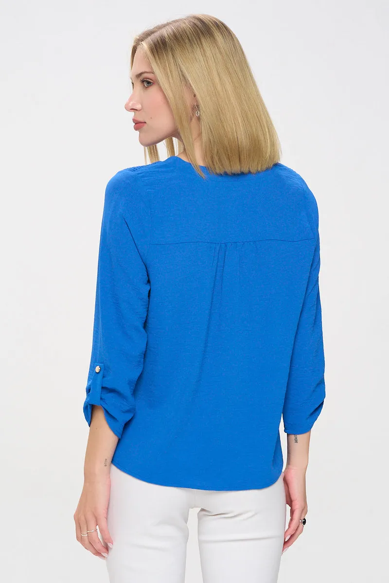 VNECK AIR FLOW SMOCKING SHOULDER TIE FRONT SHIRT