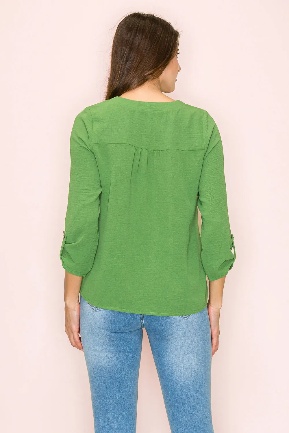 VNECK AIR FLOW SMOCKING SHOULDER TIE FRONT SHIRT