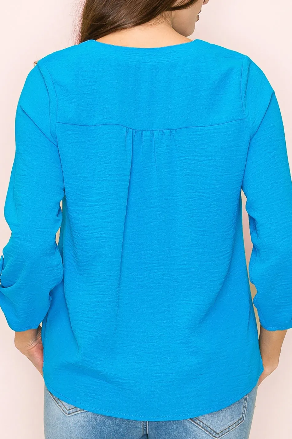 VNECK AIR FLOW SMOCKING SHOULDER TIE FRONT SHIRT
