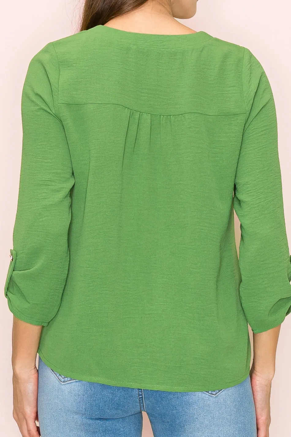 VNECK AIR FLOW SMOCKING SHOULDER TIE FRONT SHIRT