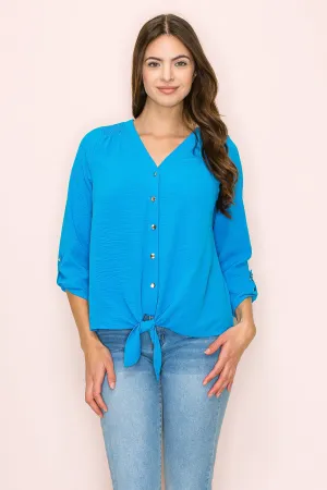 VNECK AIR FLOW SMOCKING SHOULDER TIE FRONT SHIRT