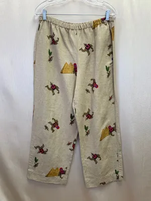 VTG - CHICO'S tan print Silk Linen Camel Pull On Crop Pants - 2 | US L