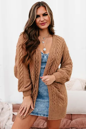 Warmest Occasion Chenille Cable Knit Cardigan (Camel)