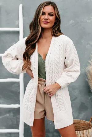 Warmest Occasion Chenille Cable Knit Cardigan (Ecru)