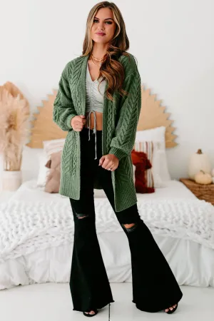 Warmest Occasion Chenille Cable Knit Cardigan (Olive)