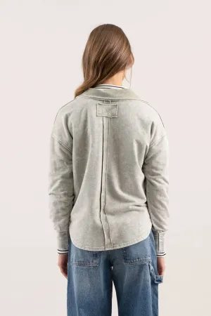 WASHED COLLARED LONG SLEEVE KNIT TOP