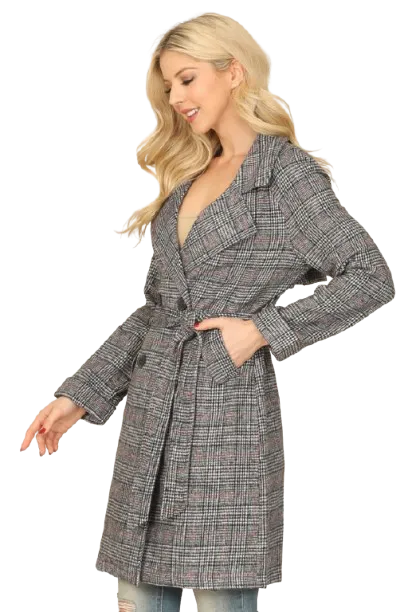 White Black Seamless Plaid Waist Tie Wrap Coat Jacket - Pack of 6