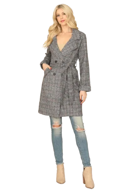 White Black Seamless Plaid Waist Tie Wrap Coat Jacket - Pack of 6