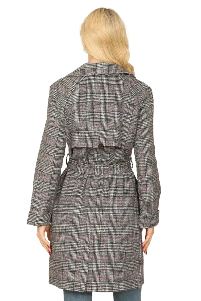 White Black Seamless Plaid Waist Tie Wrap Coat Jacket - Pack of 6