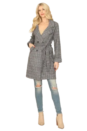 White Black Seamless Plaid Waist Tie Wrap Coat Jacket - Pack of 6