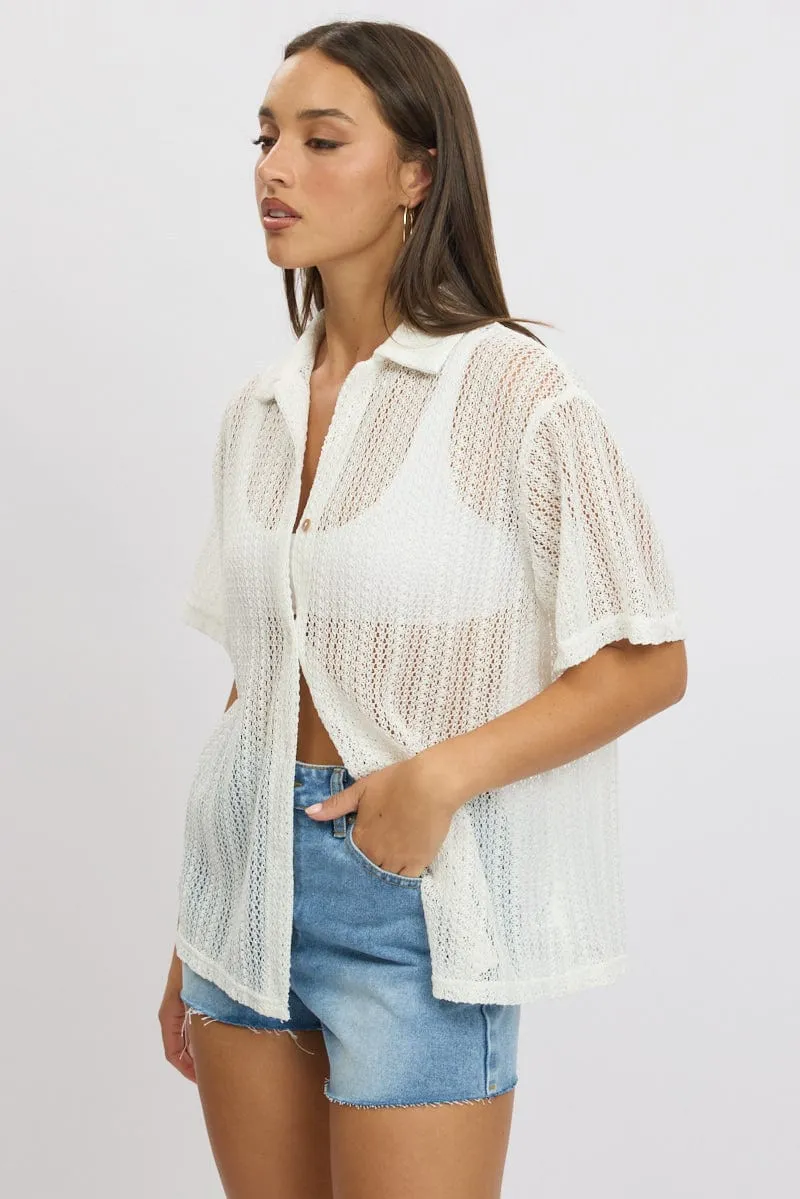 White Crochet Collar Cardigan Short Sleeve