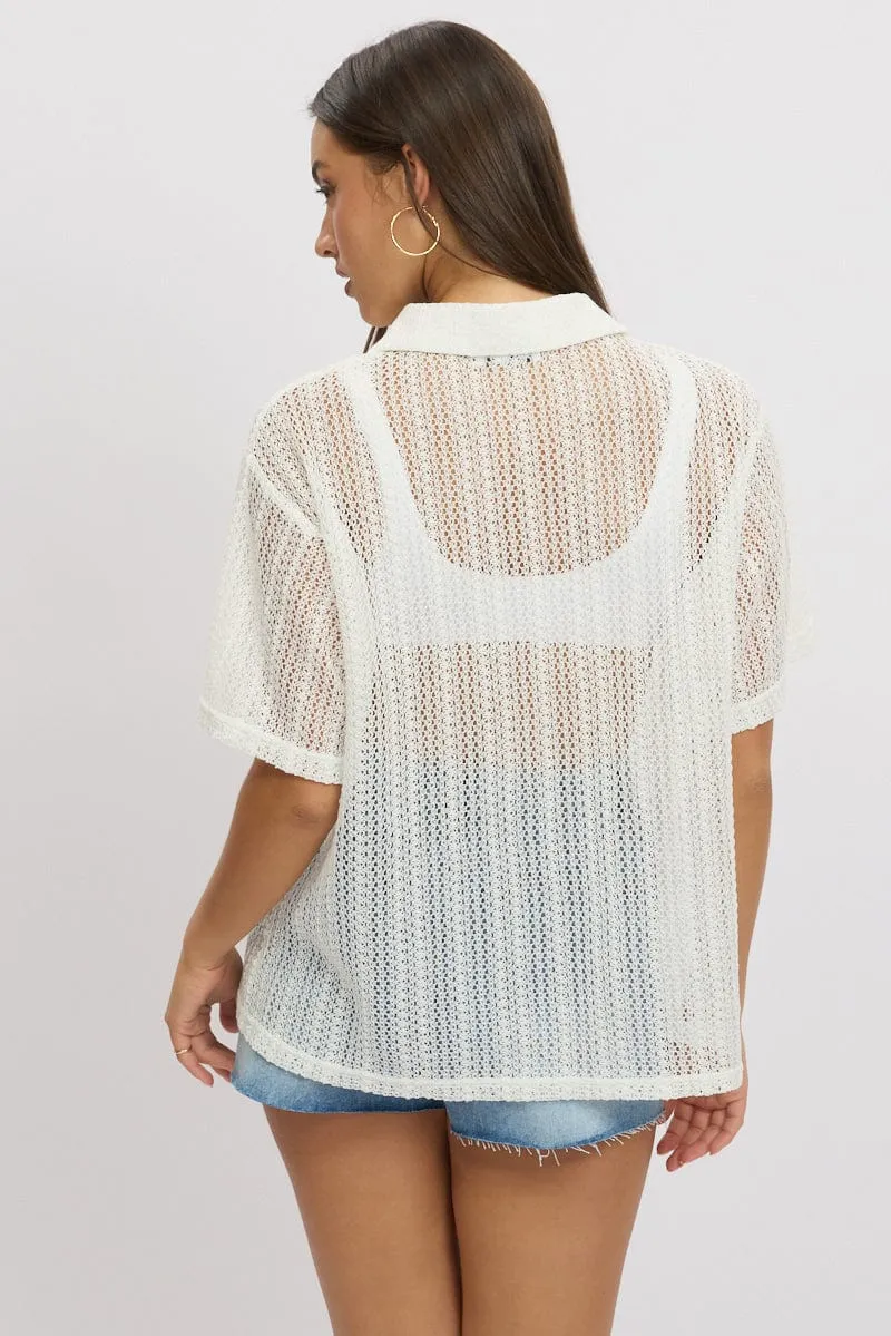 White Crochet Collar Cardigan Short Sleeve