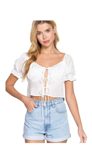 White Front Tie Crop Top