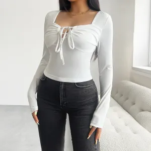 White Front Tie Up Knit Top