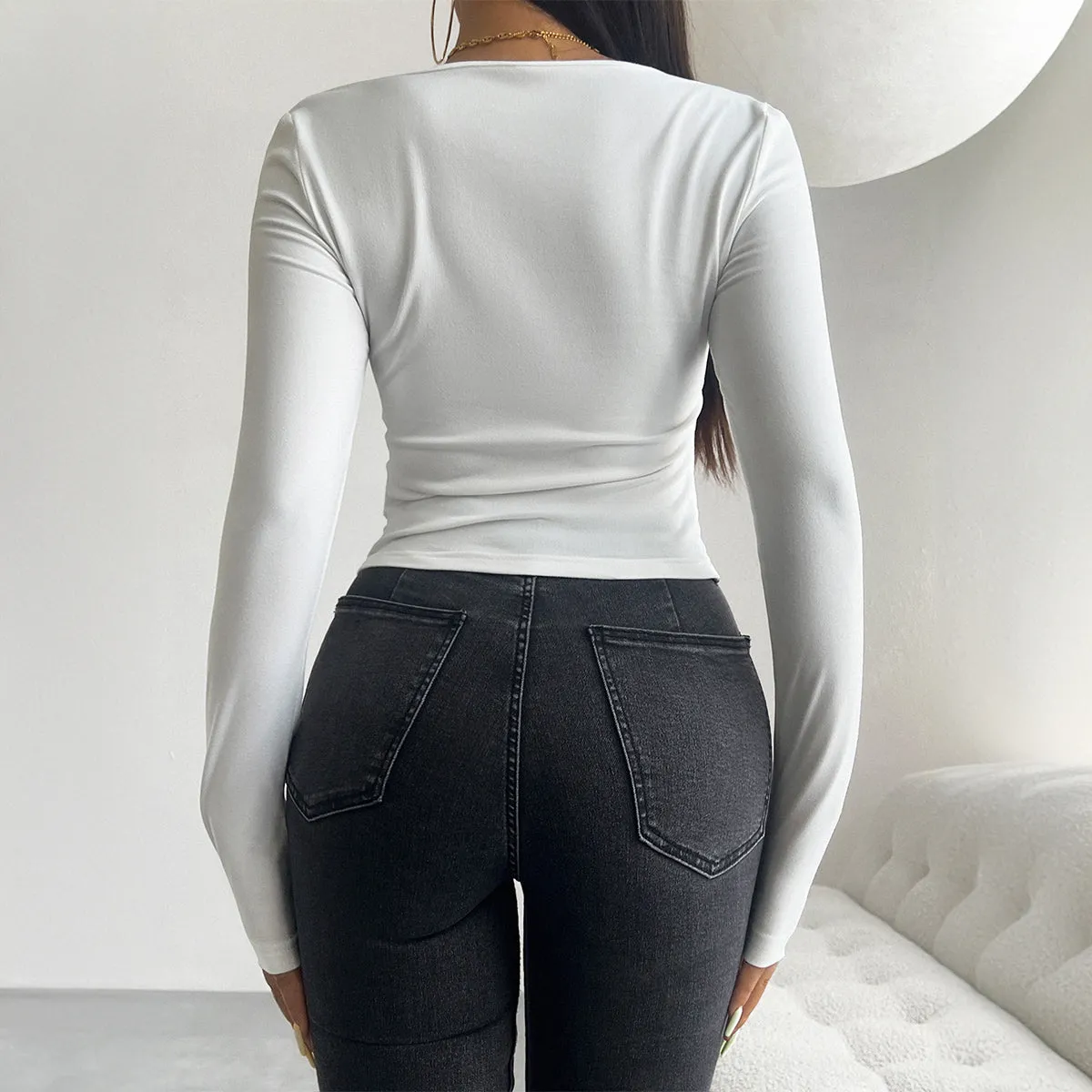 White Front Tie Up Knit Top