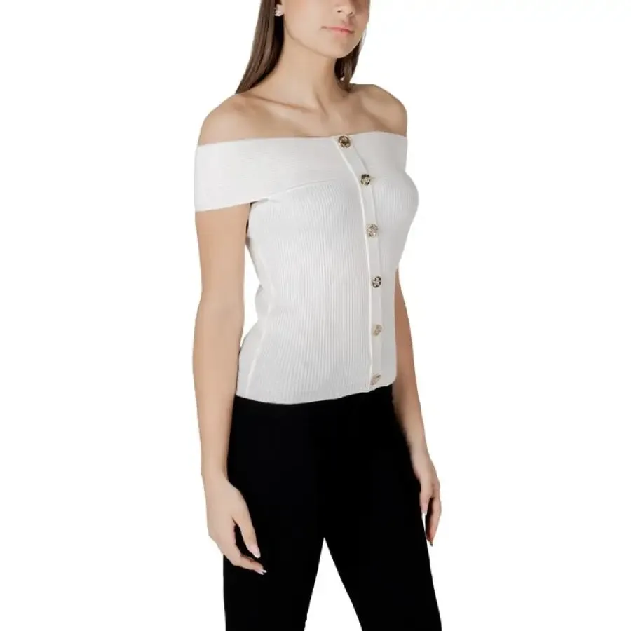 White Off The Shoulder Button Down Top