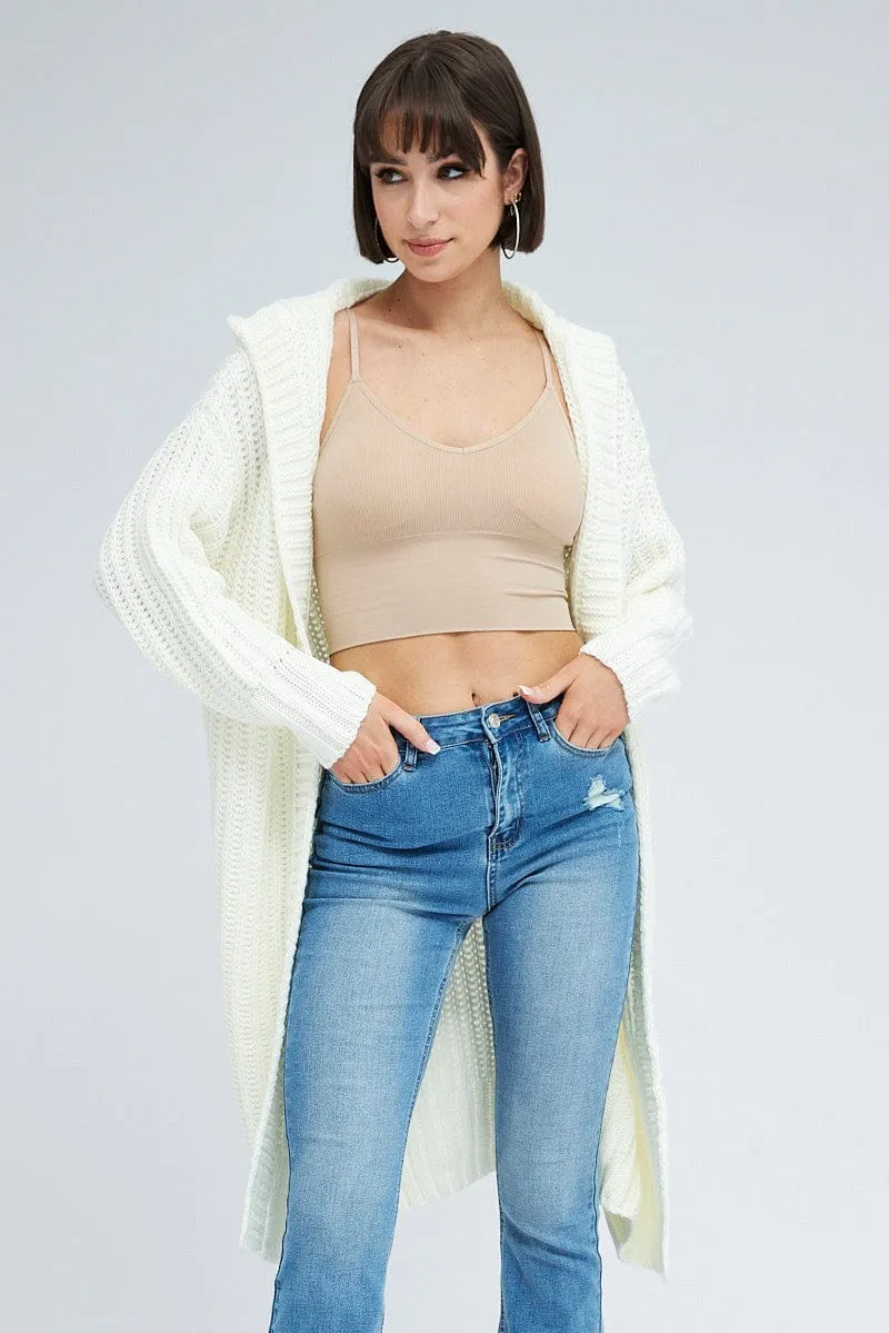 White Oversized Longline Cardigan Hooded