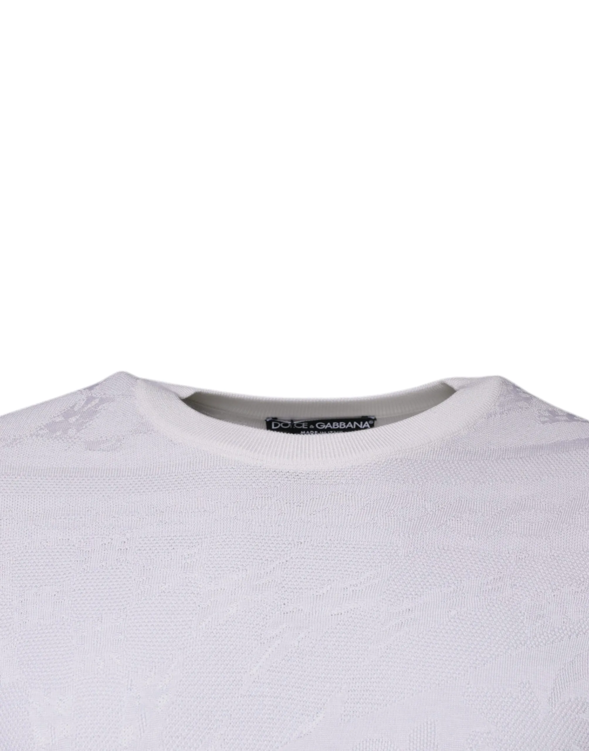 White Silk Crew Neck Men Pullover Sweater
