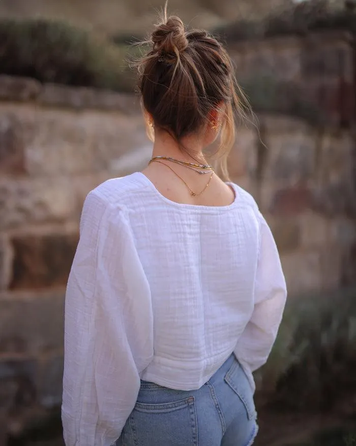 White Tie Front Top