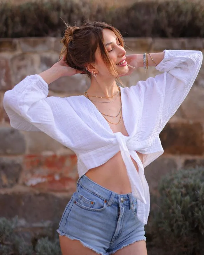 White Tie Front Top