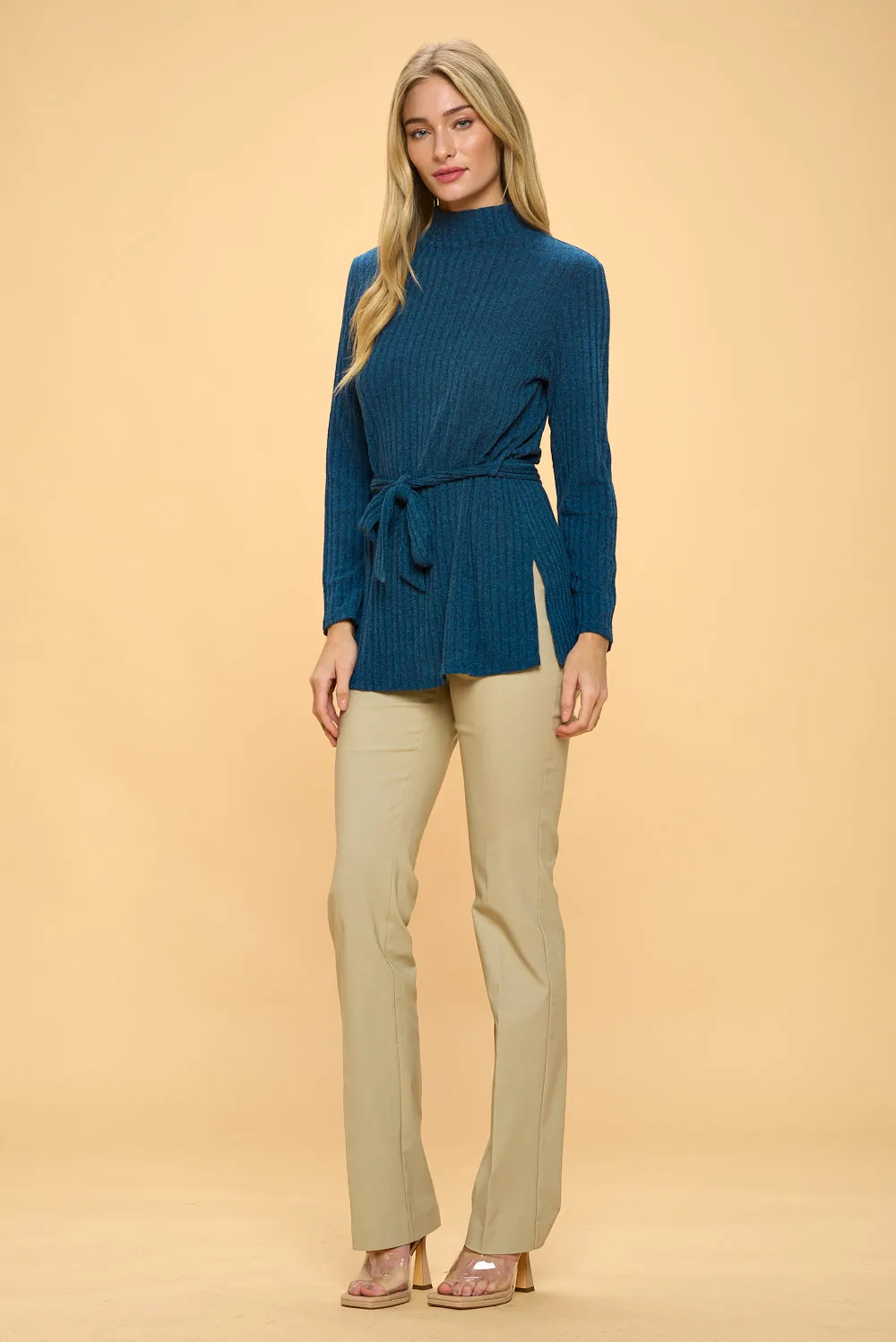 WIDE BAND SIDE TIE WRAP KNIT SWEATERS