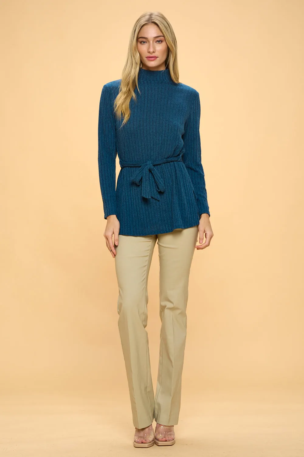 WIDE BAND SIDE TIE WRAP KNIT SWEATERS