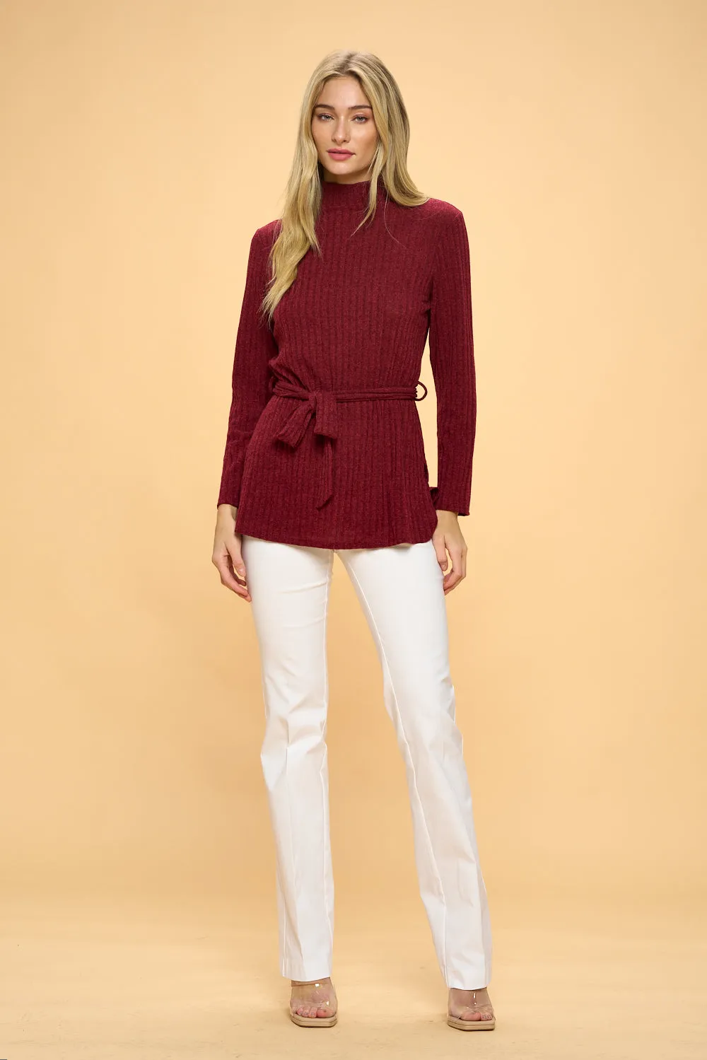 WIDE BAND SIDE TIE WRAP KNIT SWEATERS