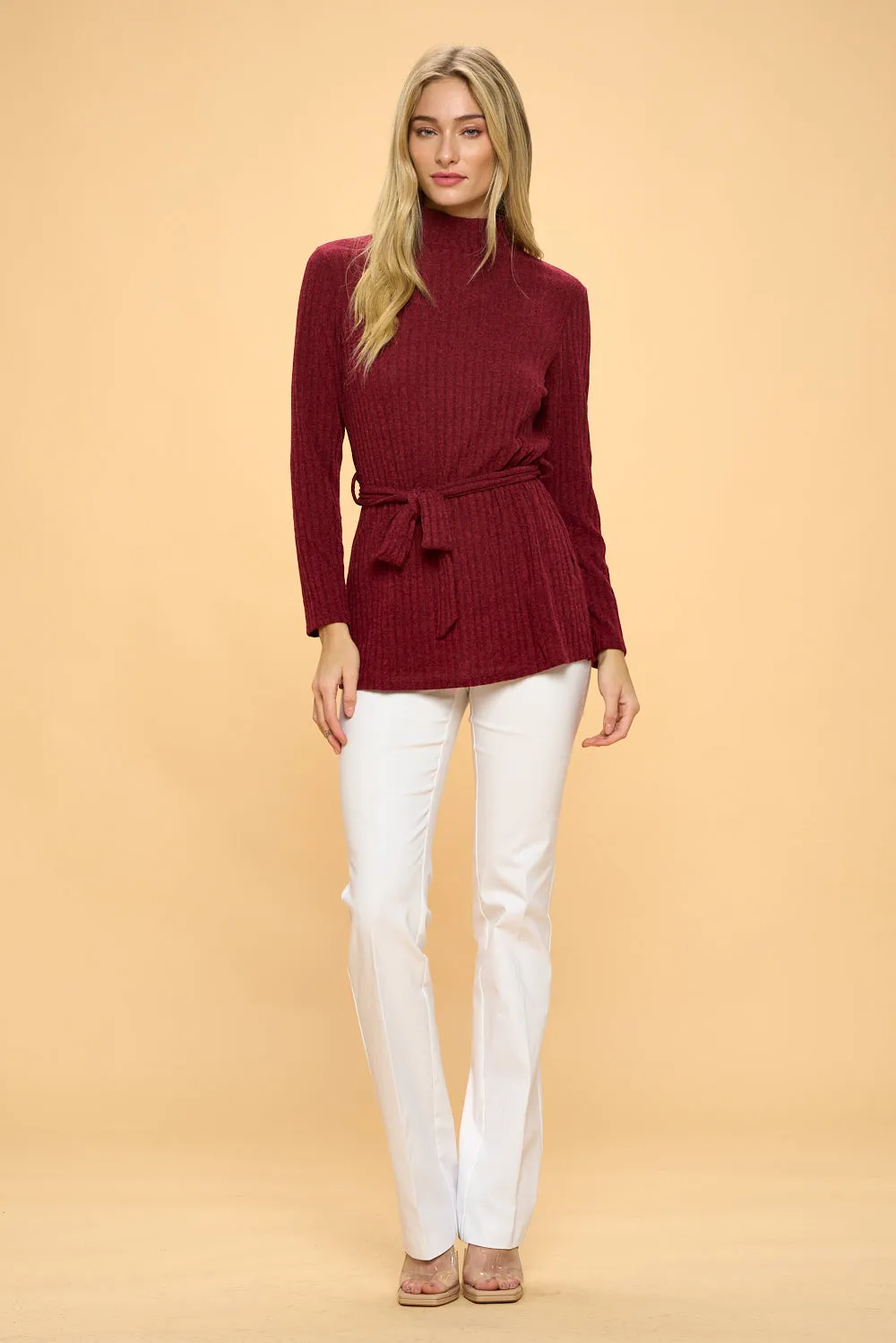 WIDE BAND SIDE TIE WRAP KNIT SWEATERS
