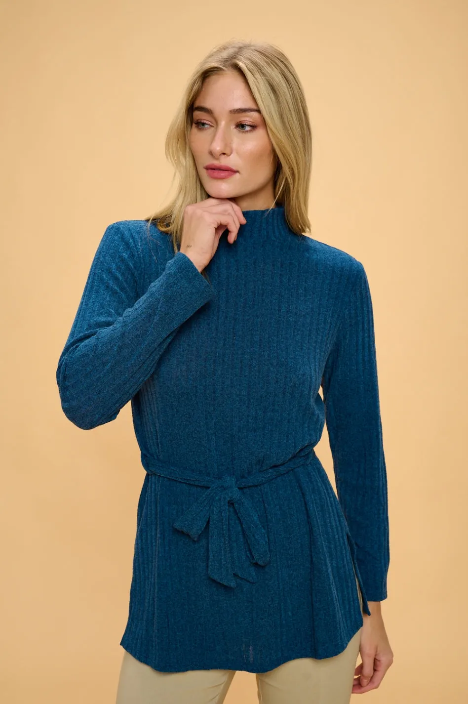 WIDE BAND SIDE TIE WRAP KNIT SWEATERS
