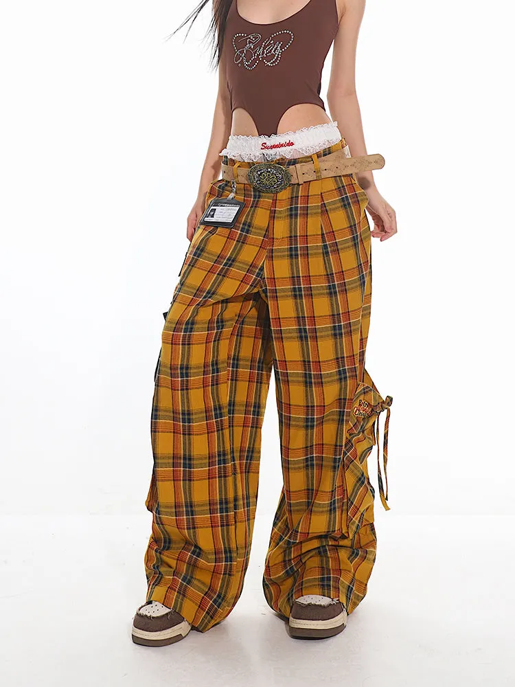 Wide Leg Plaid Cargo Pants
