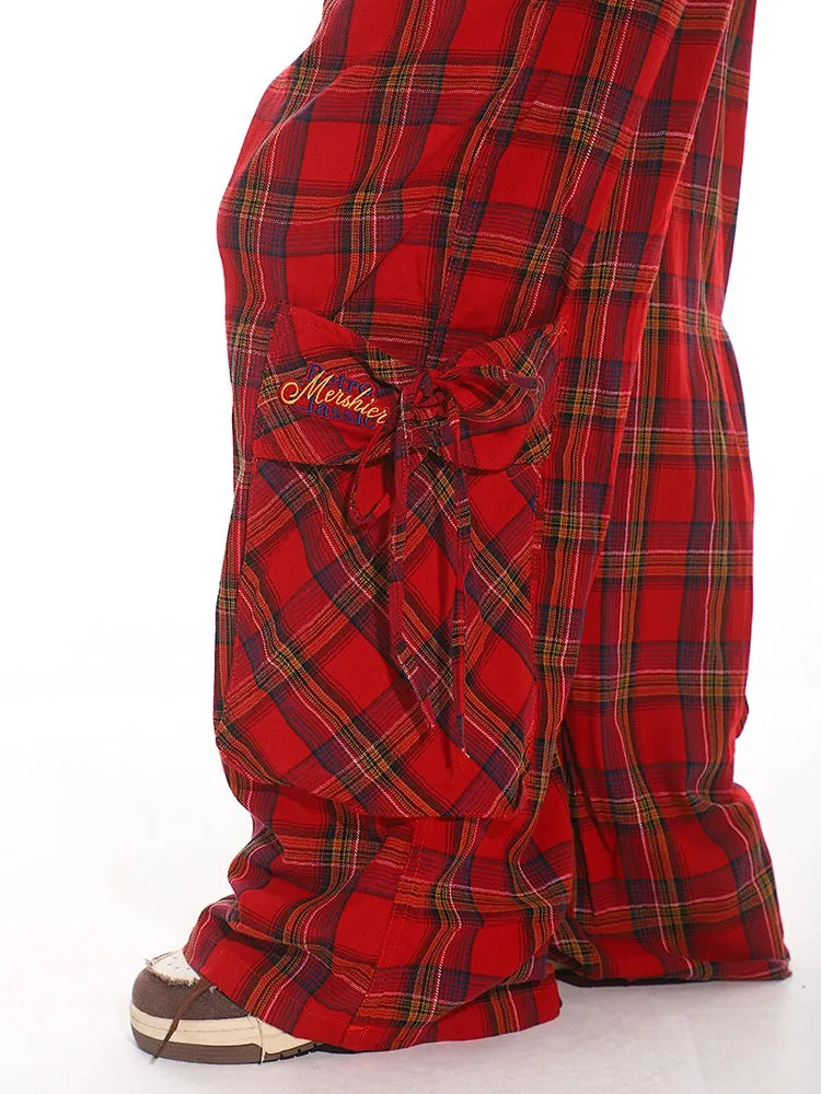 Wide Leg Plaid Cargo Pants