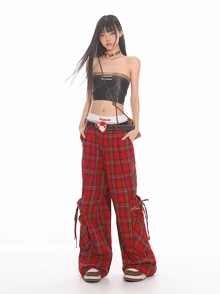 Wide Leg Plaid Cargo Pants