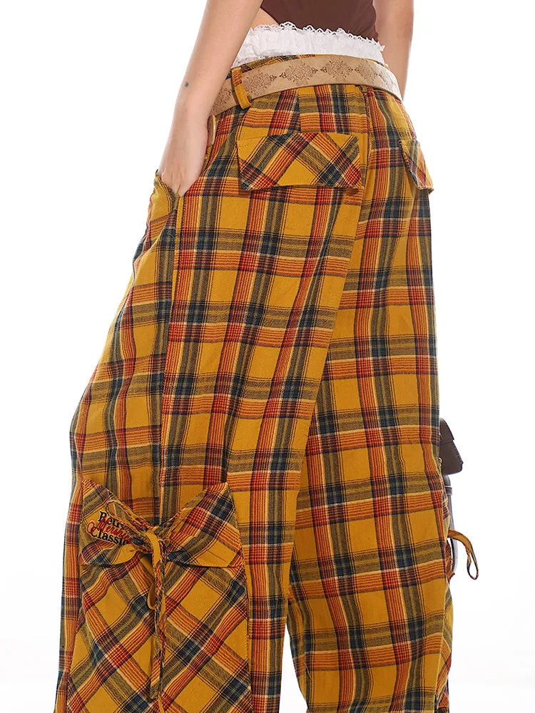 Wide Leg Plaid Cargo Pants