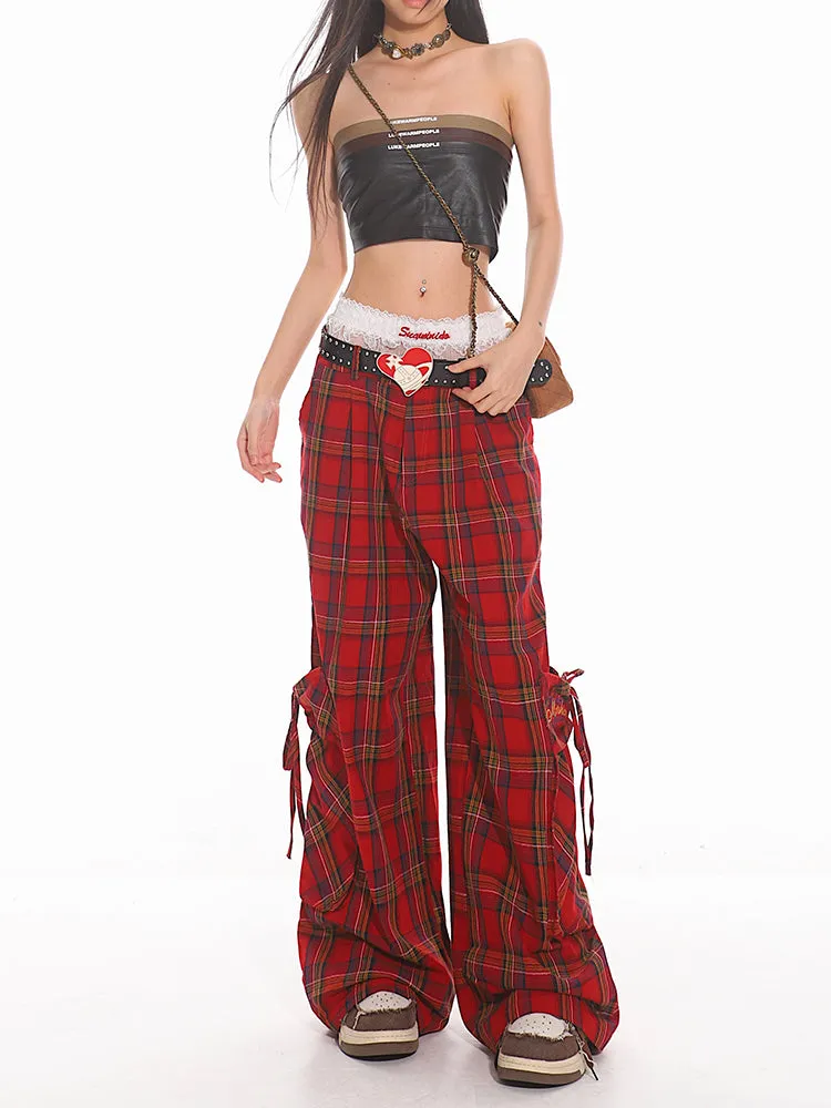 Wide Leg Plaid Cargo Pants