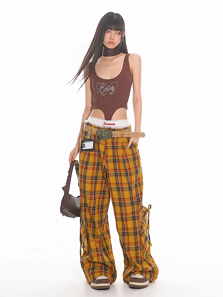 Wide Leg Plaid Cargo Pants